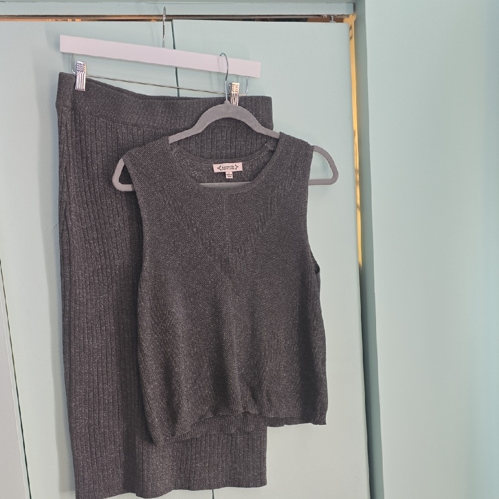 Charcoal Knit Tank and Skirt Ensemble